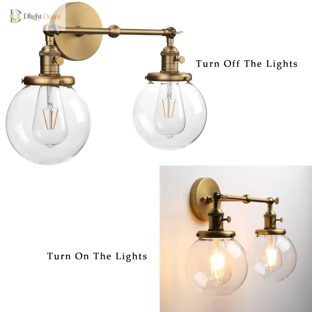 Phansthy Vintage 2 Light Wall Sconce - Industrial With Dual 5.9 Inches Globe Glass Lampshades Wall