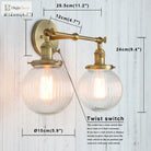 Phansthy Vintage Double Head Wall Sconces - Retro Rustic Lamps With Globe Glass Shades And Switch
