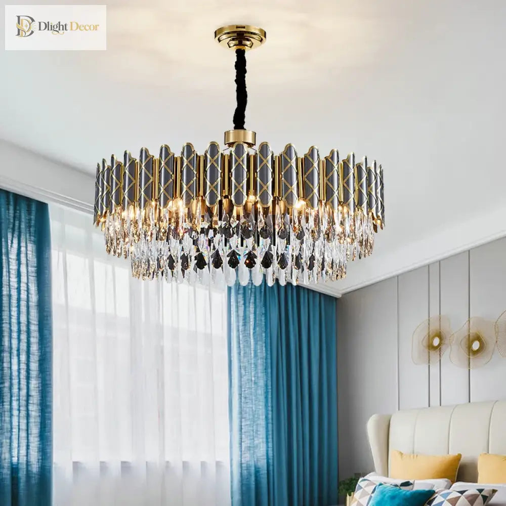 Elegant Post - Modern Black Crystal Chandelier - A Simple Atmosphere Fixture For Living Rooms
