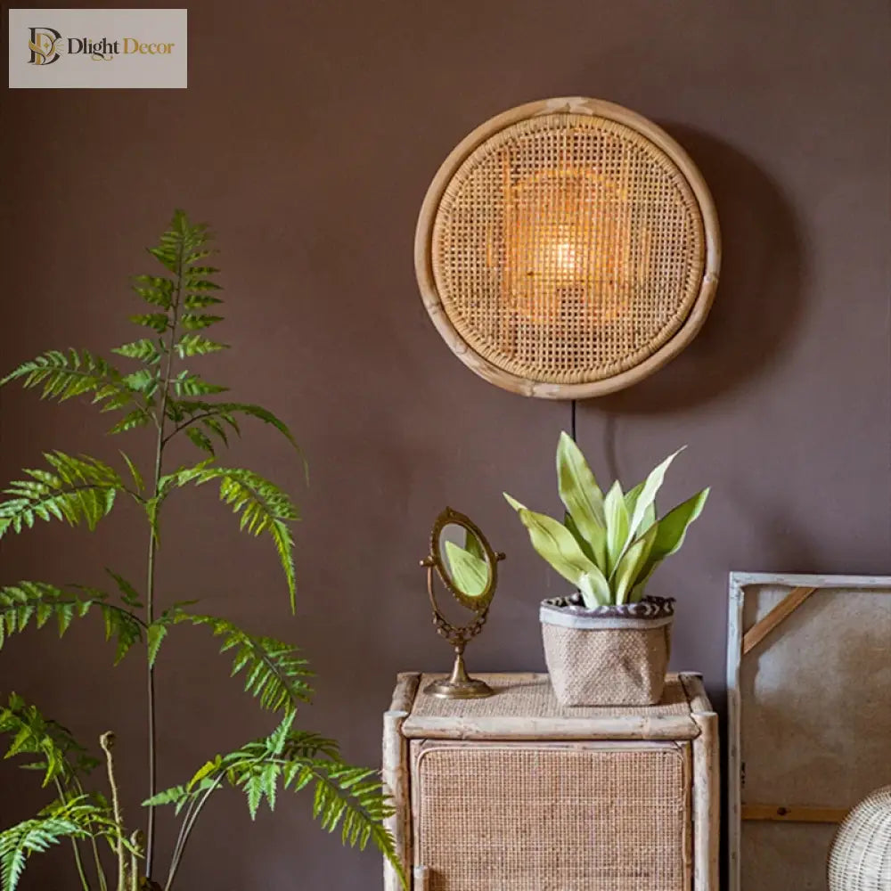 Rattan Wall Lamp - Japanese Bamboo Wood Sconce For Vintage Home Decor Wall Lamp