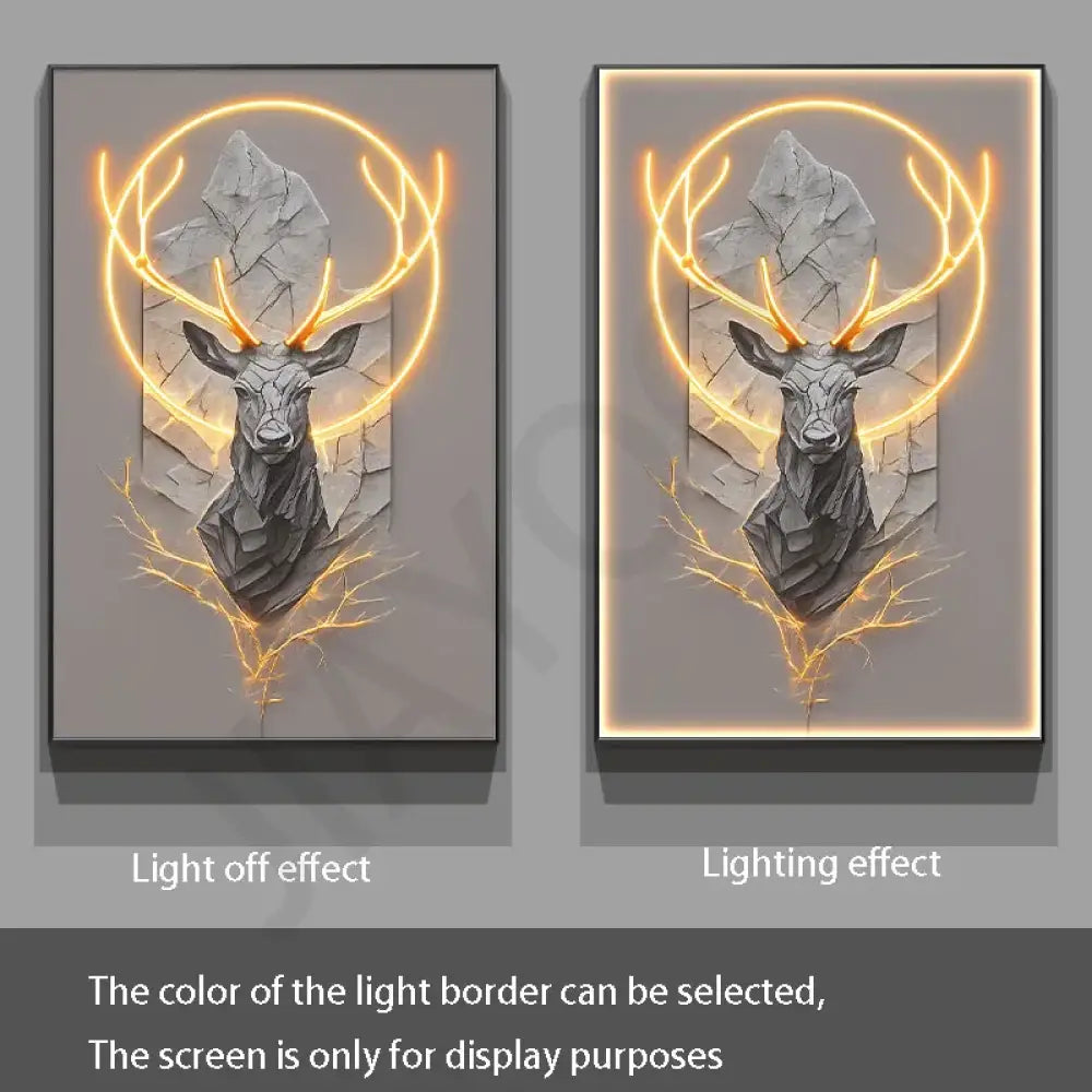 Dlight Decor Reindeer Wall Glow for Luxe Entry Spaces C / 120X60CM / Dimmable warm light|Gold border Wall Art