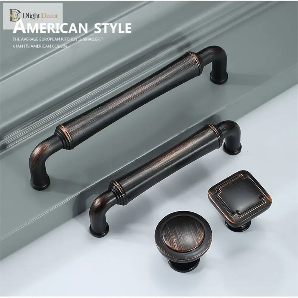 Retro Bronze and Black-Red Cabinet Handles - Nordic Square Zinc Alloy Pulls for Wardrobes and Furniture Handles