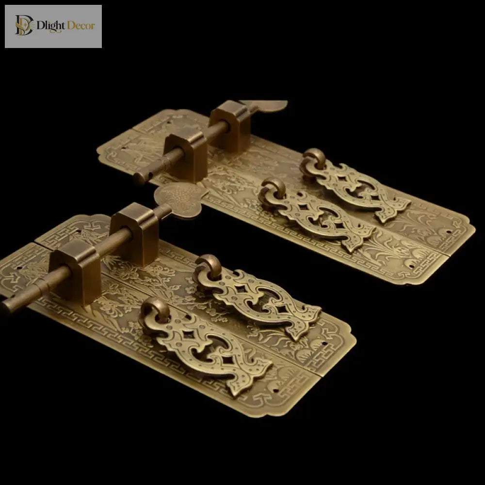 Retro Chinese-Style Antique Copper Brass Shade Carved Door Handles (13cm/16cm) Handles