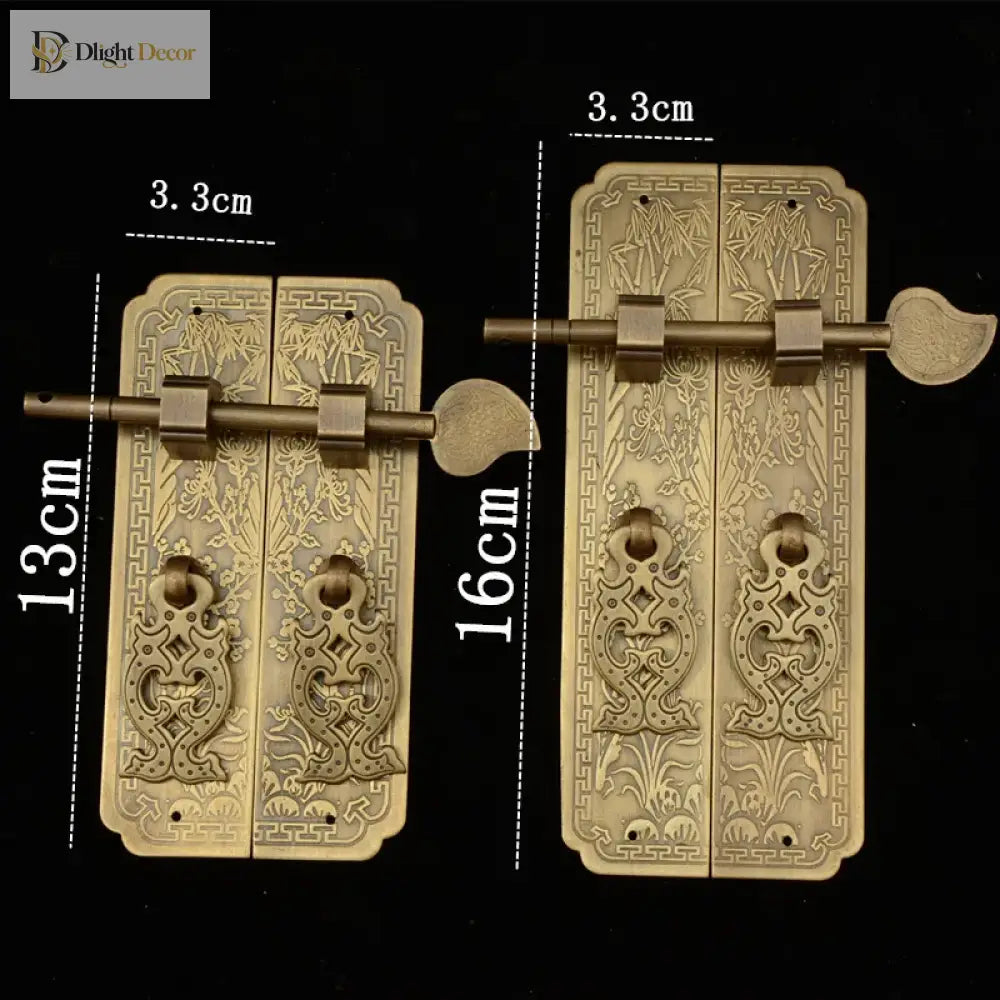 Retro Chinese-Style Antique Copper Brass Shade Carved Door Handles (13cm/16cm) Handles