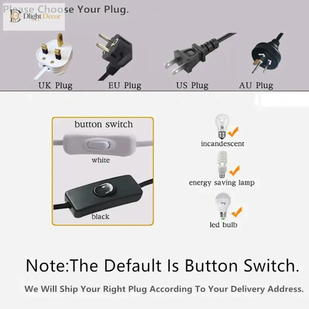 Plug and switch selection diagram for an LED desk lamp