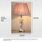 Lamp size diagram: pleated pink shade with crystal base, 55cm height