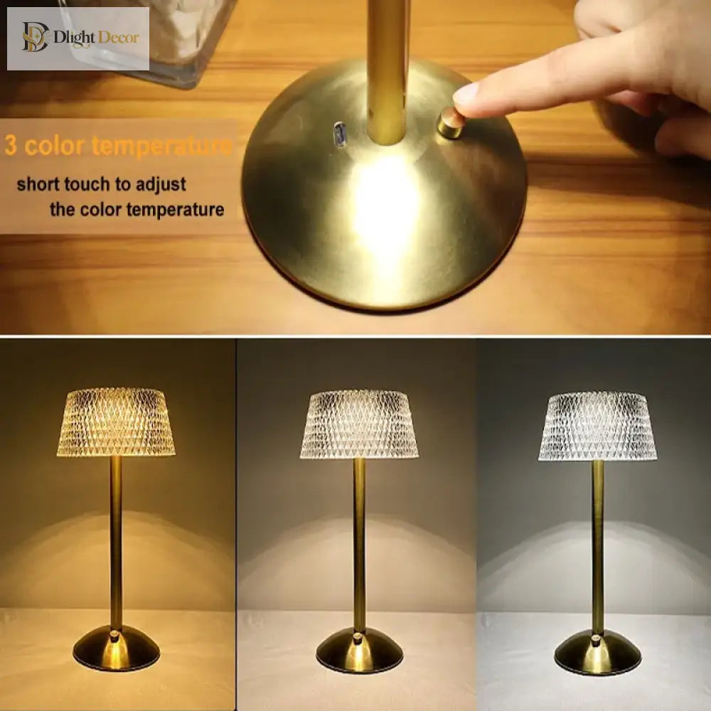 Crystal Diamond Table Lamp - Retro Led Bar Desk With Usb Rechargeable Eye Protection Night Light