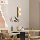 Retro Three - Head Natural Stone Art Wall Lamp - Yellow Travertine And White Glass Lampshade For