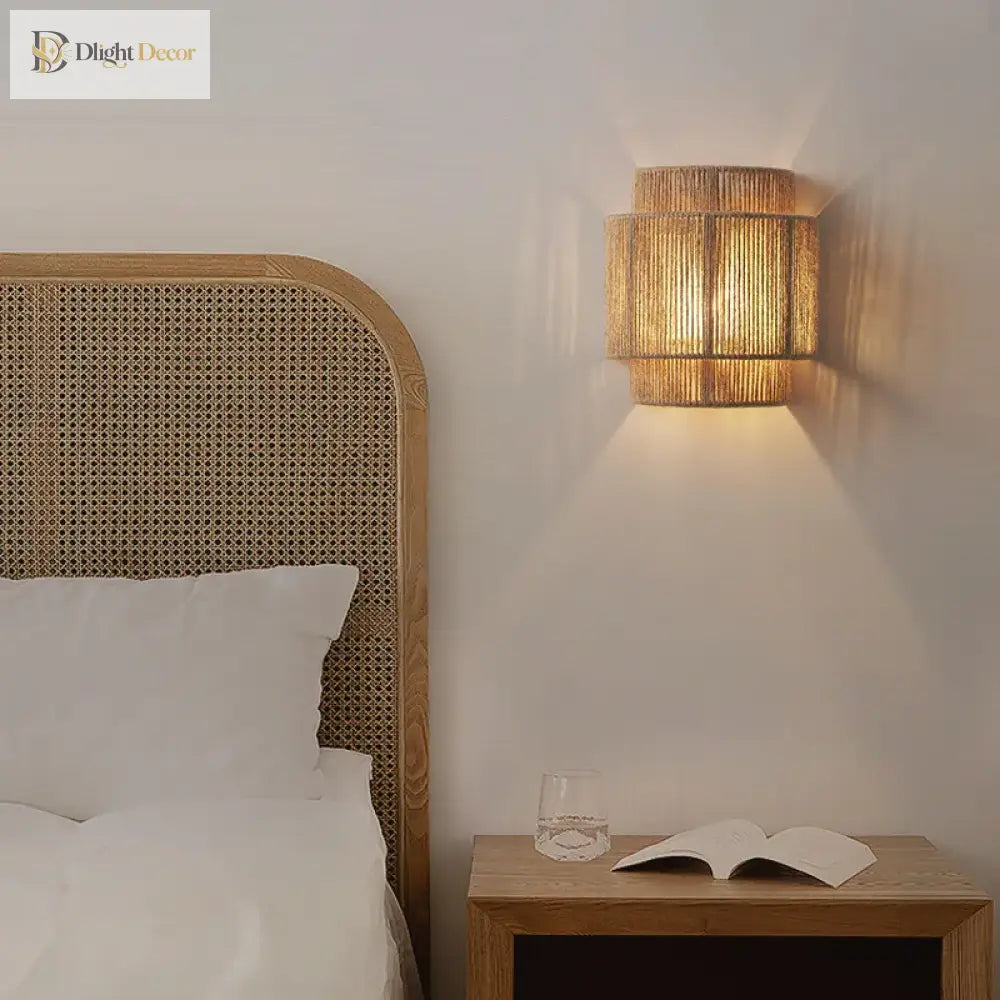 Retro Bohemian Rattan Wall Lamp - Artistic Lighting For Bedroom Restaurant And More Wall Lamp