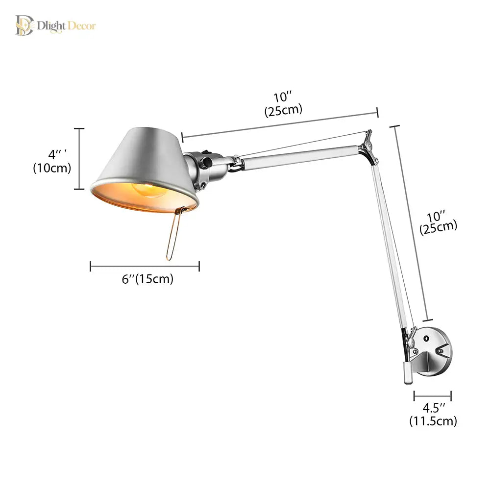 Retro Swing Arm Wall Lamp With Metallic Finish And Tapered Design - Ideal For Study Room Lighting