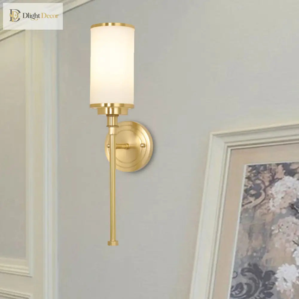 Riley Modern Gold Wall Sconce With Milky Glass Shade