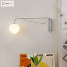 Rocker Arm Wall Lamp - Modern Bedroom And Living Room Reading Light With Milky White Glass Bubble