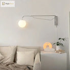 Rocker Arm Wall Lamp - Modern Bedroom And Living Room Reading Light With Milky White Glass Bubble