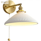 Rotary Brass Ceramic Wall Lamp With Pull Switch - Customizable Led Sconce For Bedroom And Interior