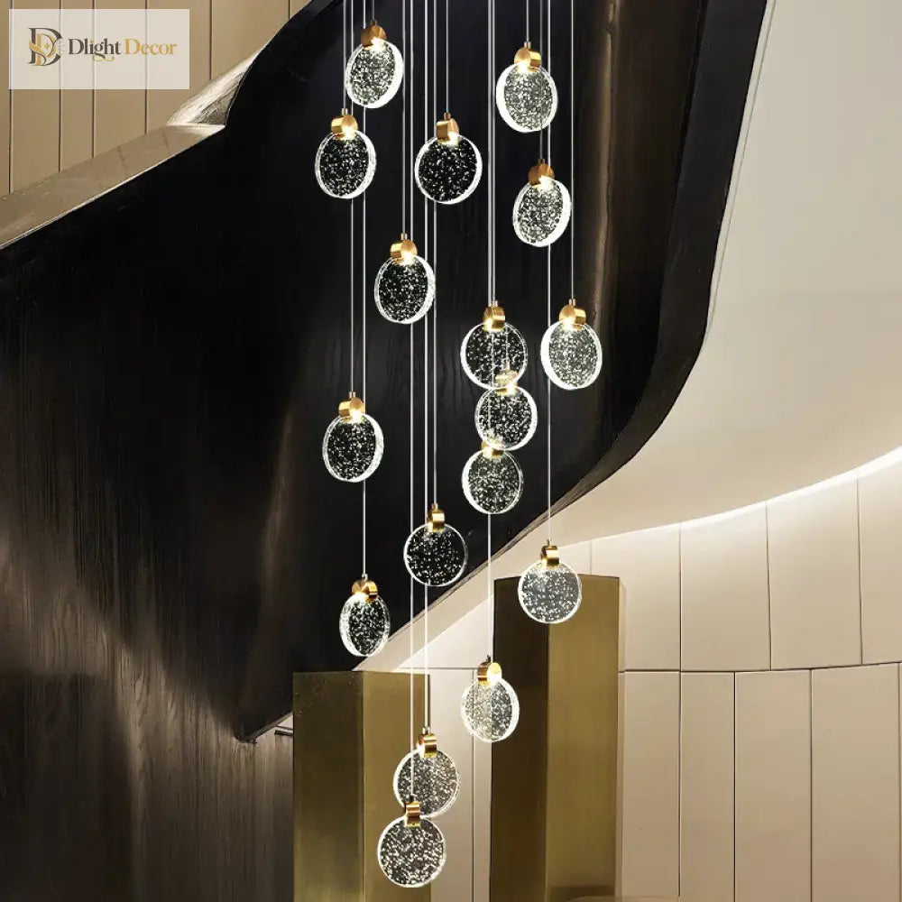 Round Crystal Pendant Light For Living Room Dining Stair Lamp Decoration Exhibition Hall Pendant