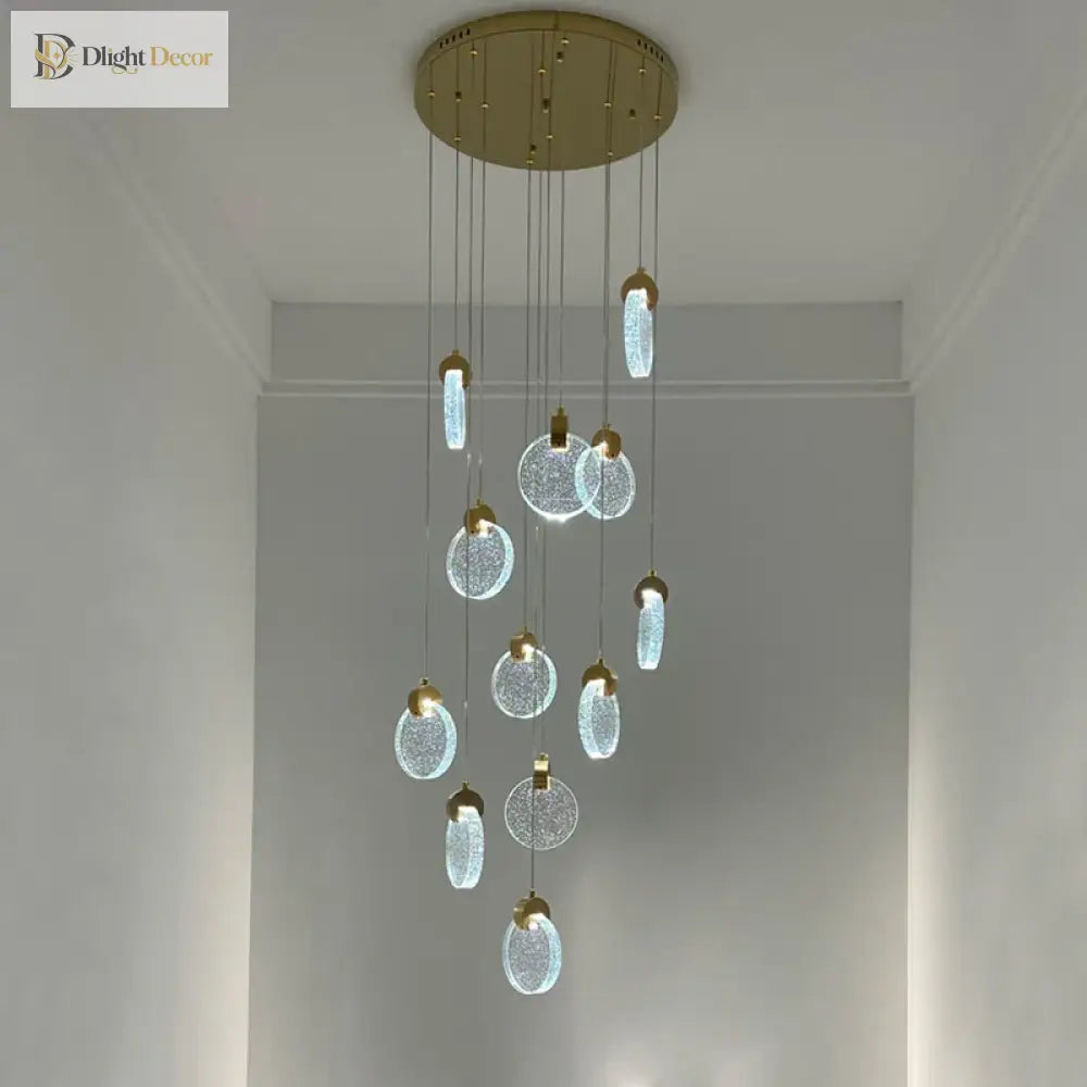 Round Crystal Pendant Light For Living Room Dining Stair Lamp Decoration Exhibition Hall Pendant