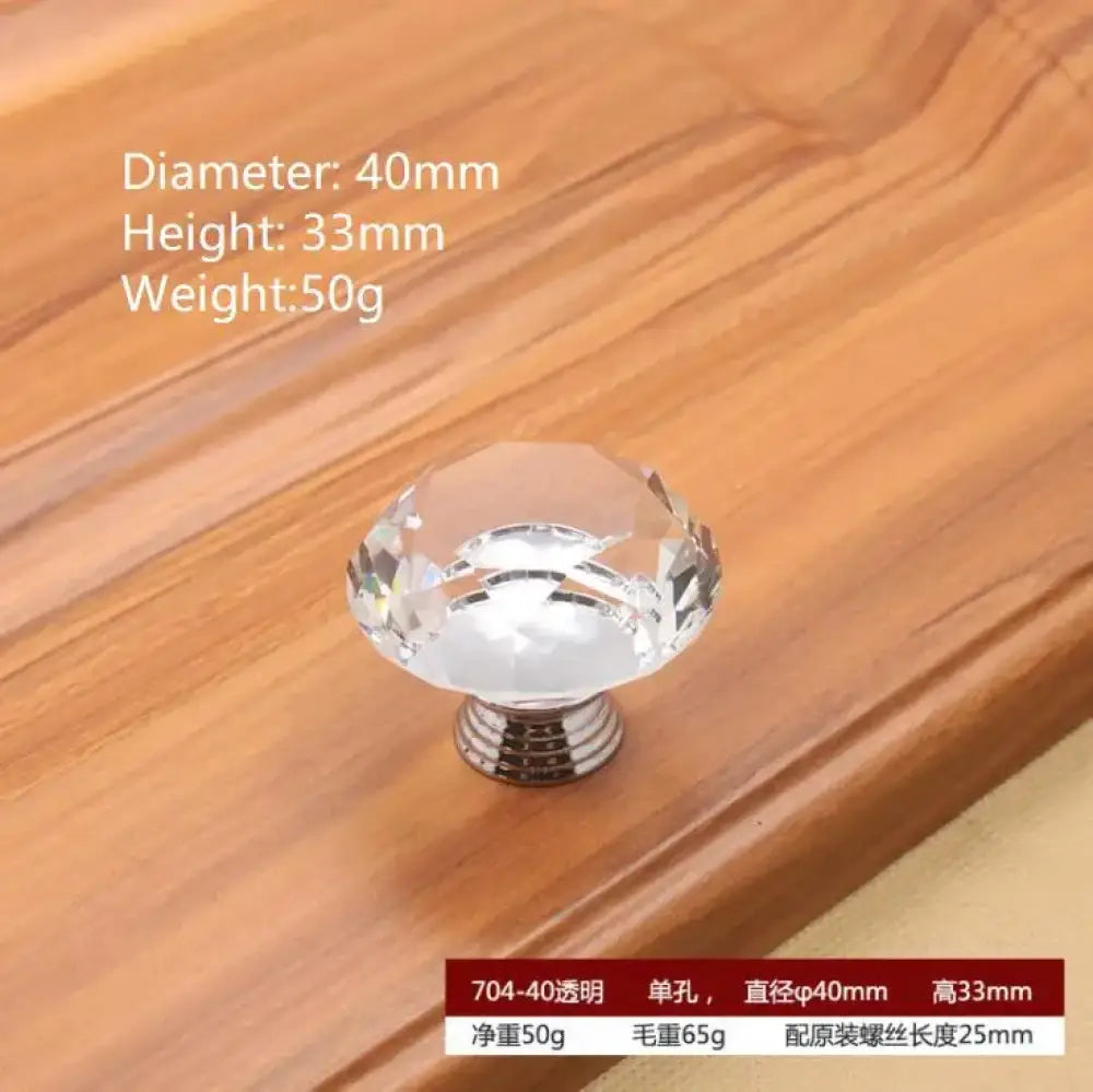Round Cut Crystal Ball Knobs – Polished Chrome Cabinet Handles in 30mm 40mm 50mm (Clear Pink Blue Green Amber) 40mm