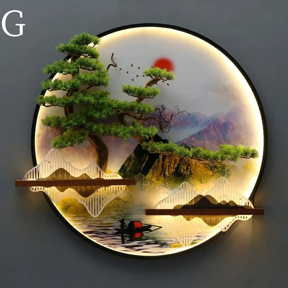 Dlight Decor Round 3D LED Wall Art Light G / Dia 80cm / Dimmable warm light|Black border Wall Art