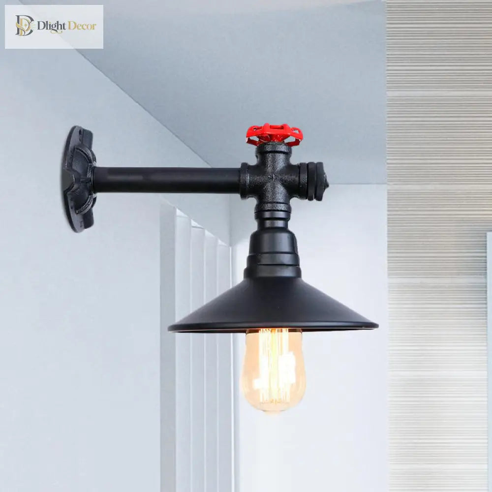 Ruby - Industrial Chic Wall Sconce With Red Valve Accent