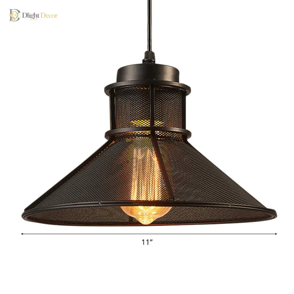 Maxwell - Industrial Cage Pendant Light With Cone Shade (Rust/Black Finish)