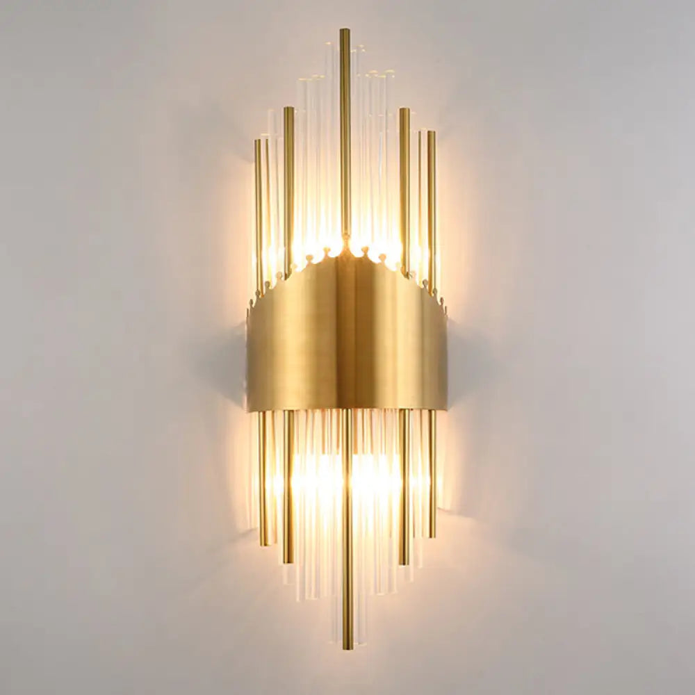 Sara: Crystal Rod Wall Sconce With Two Lights In Gold / H