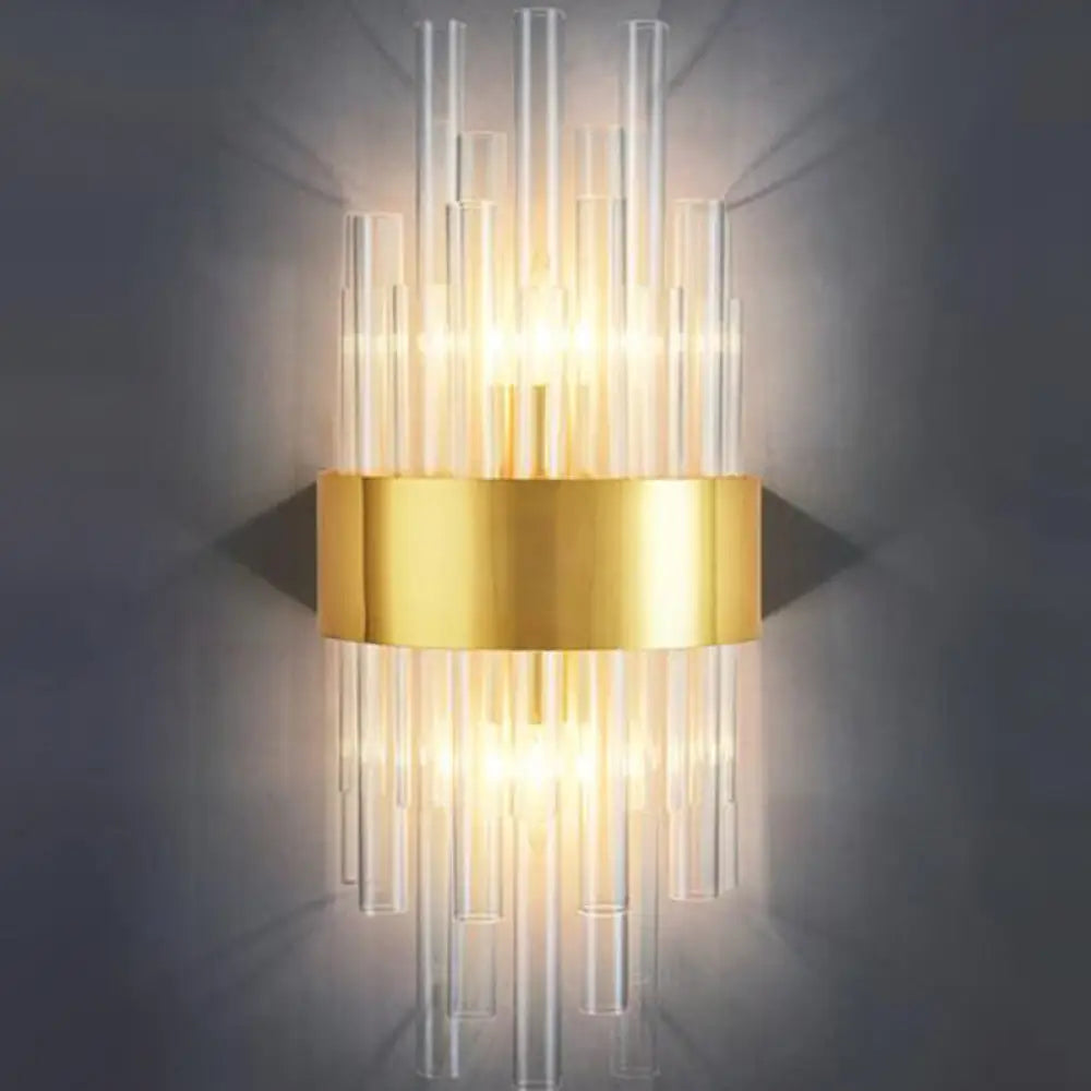 Sara: Crystal Rod Wall Sconce With Two Lights In Gold / K