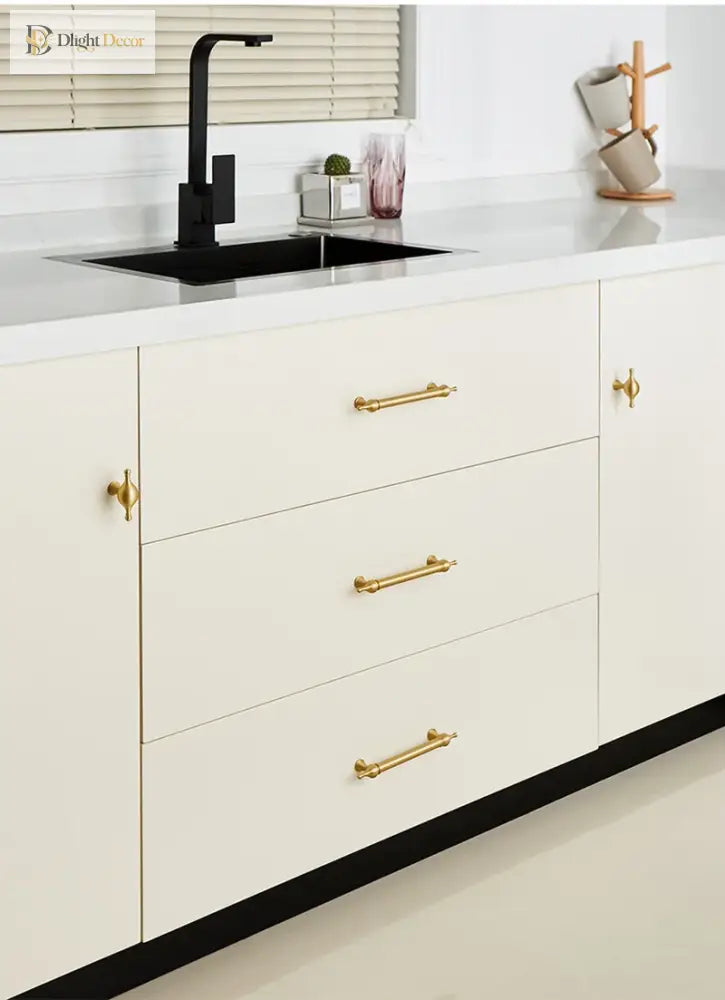 Satin Brass Cabinet Handles – Modern Ball Design Wardrobe Knobs and Drawer Pulls (French Style) Handles
