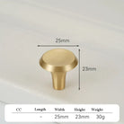 Satin Gold Brass Wardrobe Handles – Modern Drawer Knobs and Cabinet Bar Pulls (50mm-260mm) 25mm knob Handles