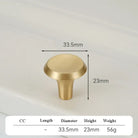 Satin Gold Brass Wardrobe Handles – Modern Drawer Knobs and Cabinet Bar Pulls (50mm-260mm) 33.5mm knob Handles