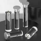 Set of metal adjustable furniture legs with round tops and threaded leveling bases