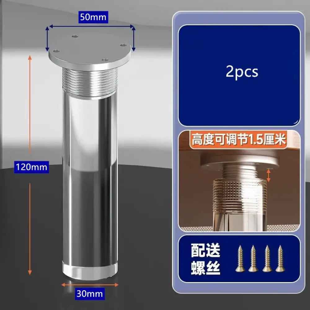 Chrome-finish adjustable furniture leg for cabinets, 120mm height, threaded base