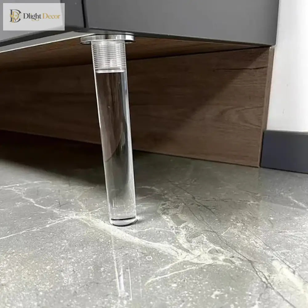 Clear acrylic adjustable furniture leg with chrome threaded stem for cabinet support