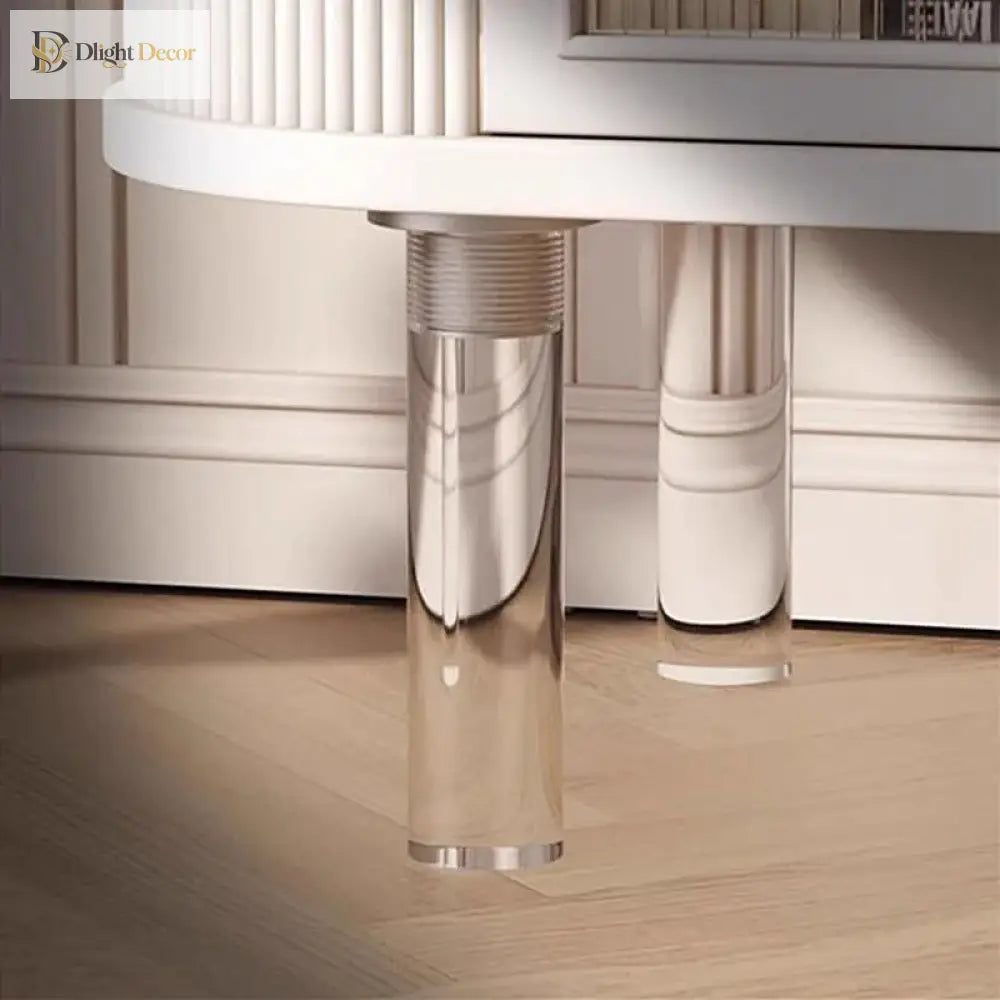 Adjustable cabinet furniture leg with chrome threaded column and round top plate