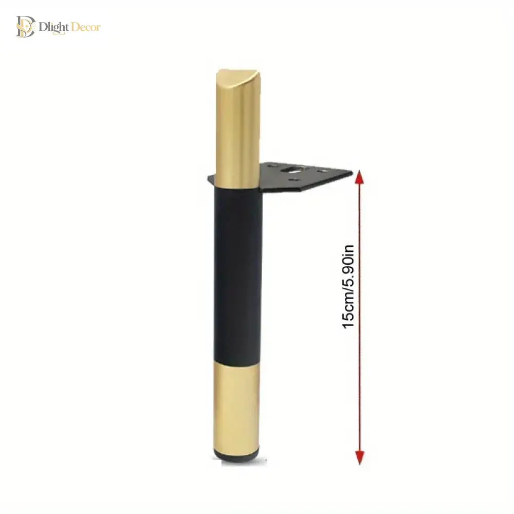 Set of 2 stainless steel legs with black shafts, gold caps, and mounting plate