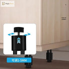 Adjustable black furniture leg with threaded leveling knob and square mounting plate