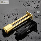 Gold adjustable furniture legs with textured anti-slip foot, shown with water droplets