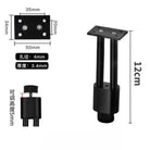 Adjustable black metal furniture leg with mounting plate, threaded base, 12cm height