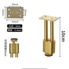 Gold adjustable furniture leg with square mounting plate and height adjuster, with measurements
