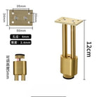 Adjustable gold metal furniture leg with mounting plate, threaded base, 12cm height