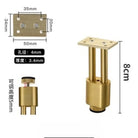 Adjustable gold metal furniture leg with mounting plate, threaded base, 8cm height