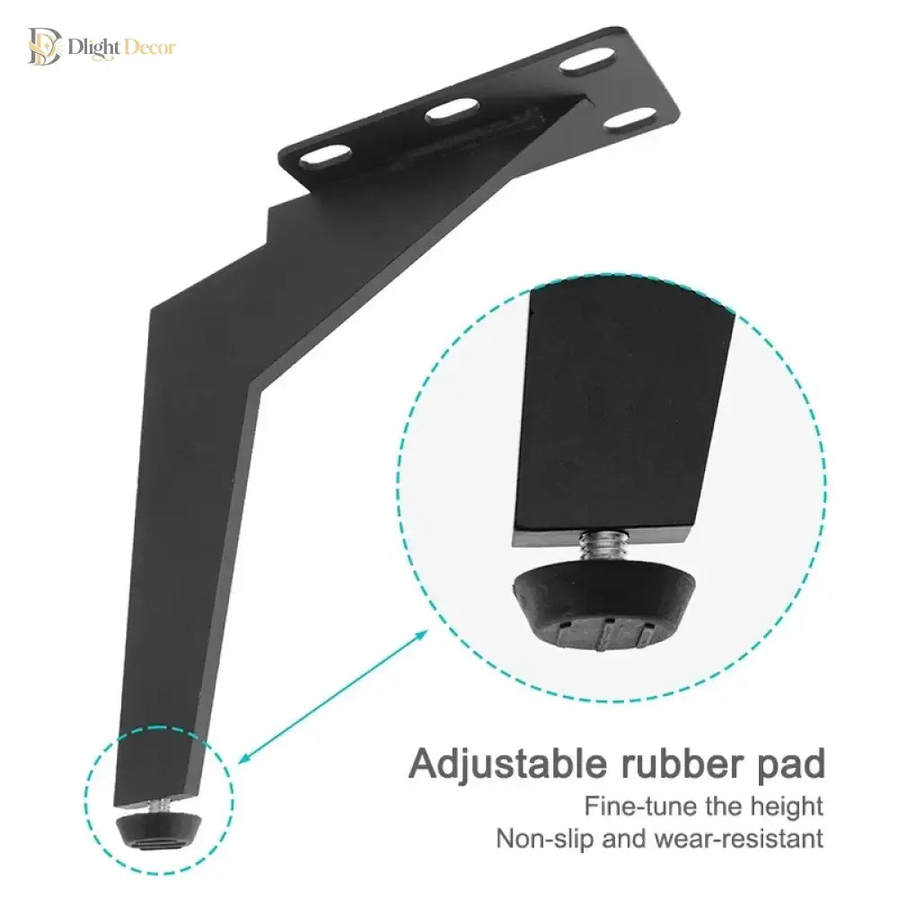 Adjustable black metal furniture leg with rubber leveling pad and height adjustment