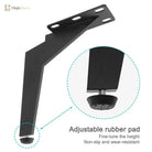 Adjustable black metal furniture leg with rubber leveling pad and height adjustment