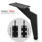 Adjustable black metal furniture legs set, 15 cm height, round-hole mounting plates