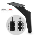 Adjustable black metal furniture legs set, 12 cm height, round-hole mounting plates