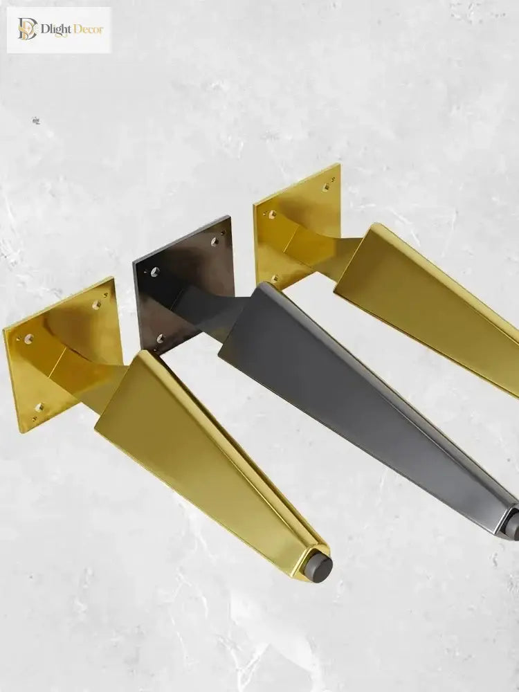 Gold half-curved adjustable furniture legs with mounting brackets and leveling feet