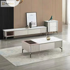 Chrome metal table legs with mounting bracket, shown beneath low sofa table