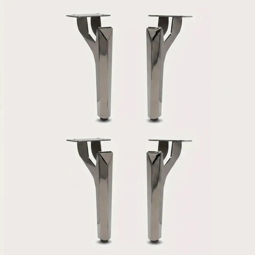 Set of 4 chrome metal furniture legs with square mounting plates