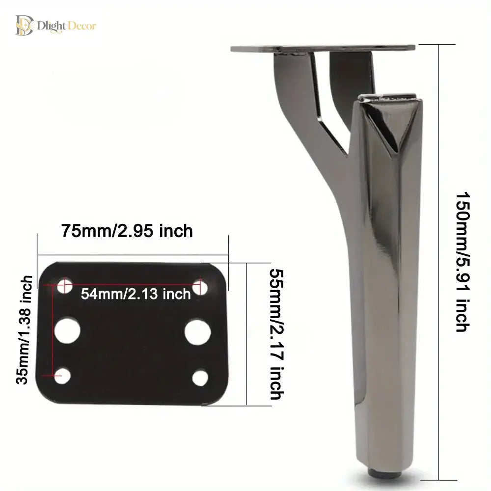 Chrome metal furniture leg with bracket; 15cm height and 75mm base plate