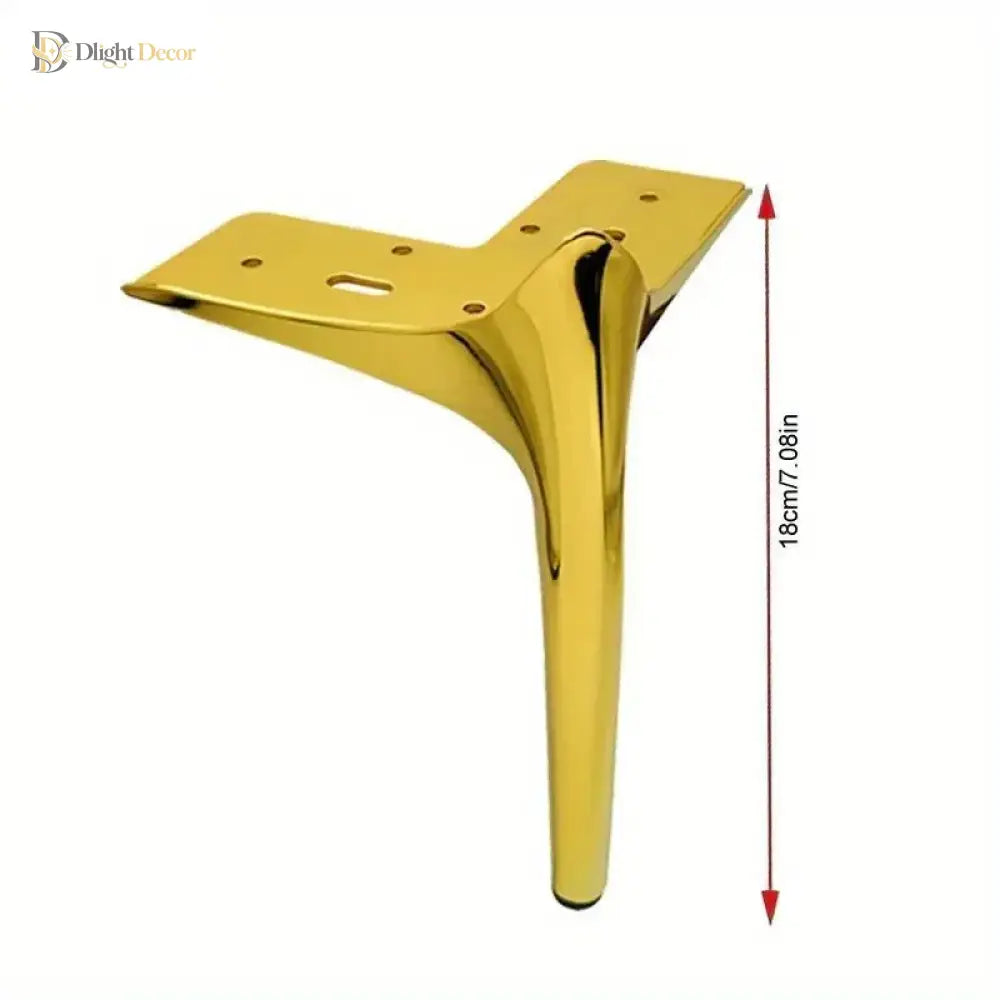 Single gold stainless steel furniture leg with rubber protector tip and mounting plate