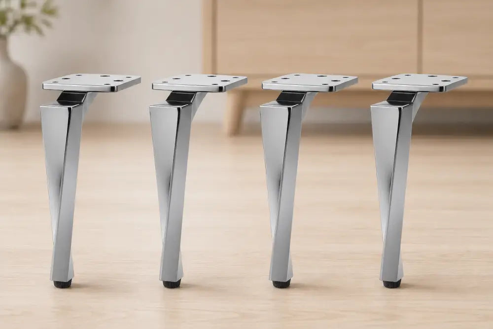 Set of 4 grey aluminium furniture legs with square top plates